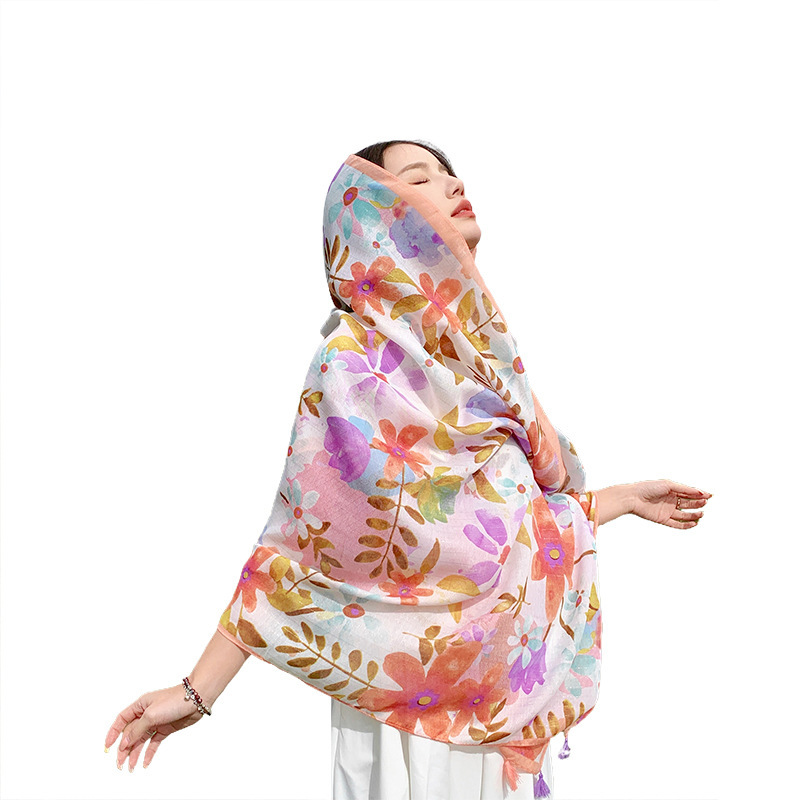 2023 nuevo viaje protector solar Toalla de playa moda hermoso colorido pétalos exterior chal mujeres verano bufanda delgada