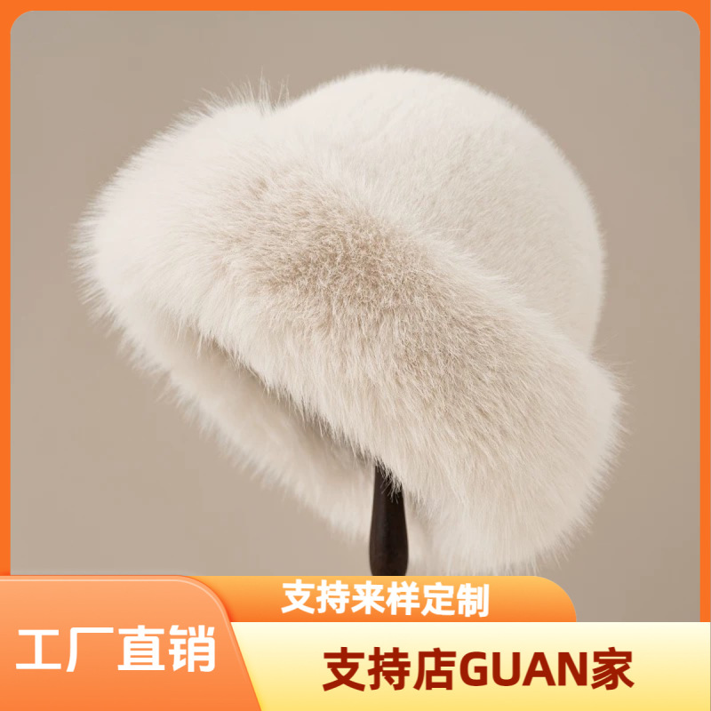 毛绒蒙古帽子女士秋冬防寒白色保暖东北盆帽护耳帽狐狸毛渔夫帽子|undefined