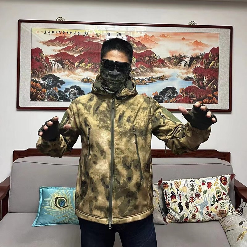 Military Eagle Tad Shark Skin Soft Shell Large Leaf Camouflage Jacket Men's Warm Waterproof Windbreaker Lightweight Coldproof Military Eagle Tad Shark Skin Soft Shell Large Leaf Camouflage Jacket Men's Warm Waterproof Windbreaker Lightweight Coldproof