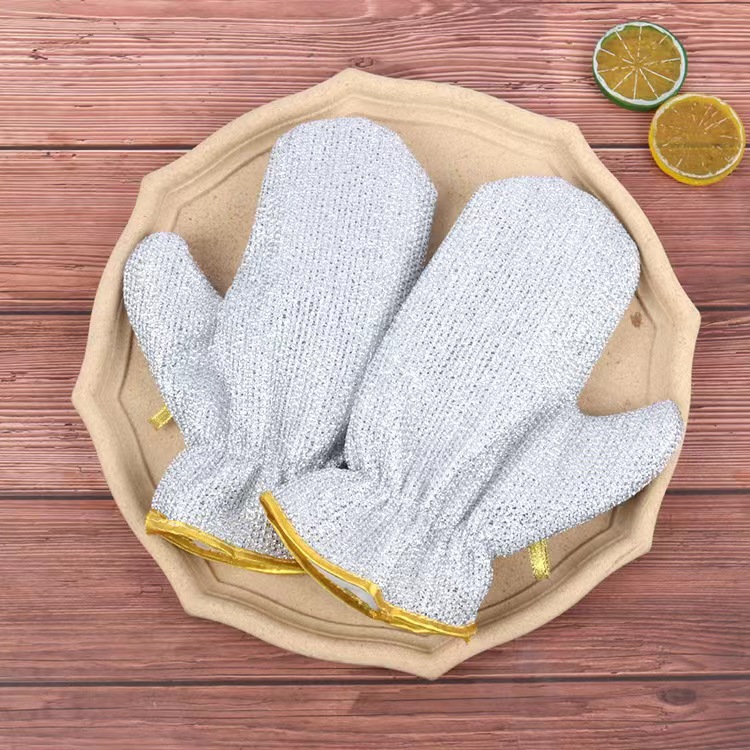 Guantes para lavar platos para el hogar guantes para lavar platos de seda de plata de doble cara guantes de aislamiento térmico de cocina engrosada cepillo impermeable olla guantes de alambre de acero