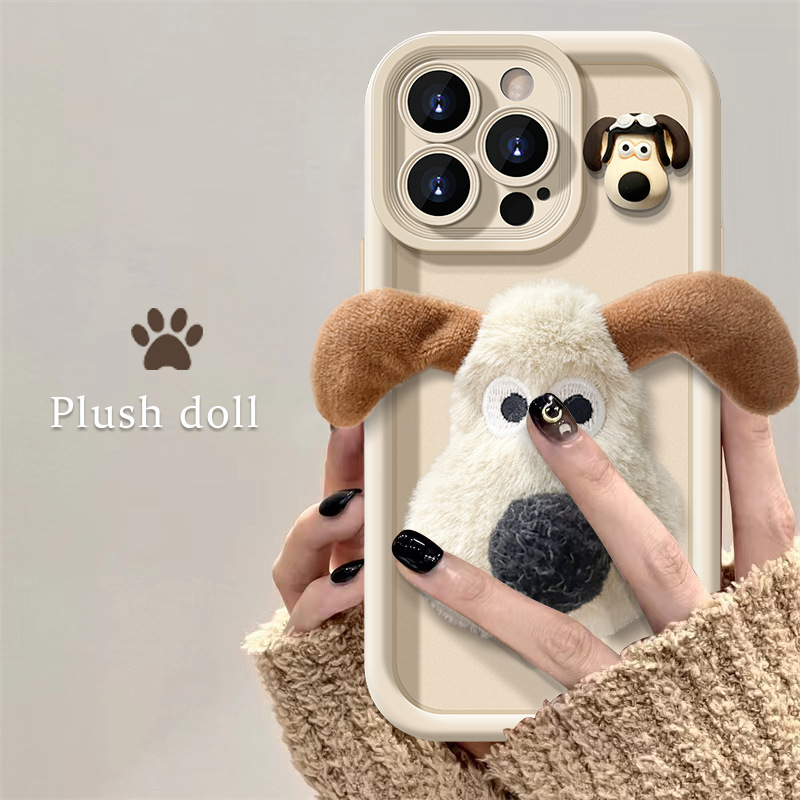Protective Phone Case For IPhone 17 16 15 14 13 12 11 Pro Promax Plus16 Mobile Phone Case Plush Pilot Head Dog Cute 3D Cartoon Soft_voghion.com