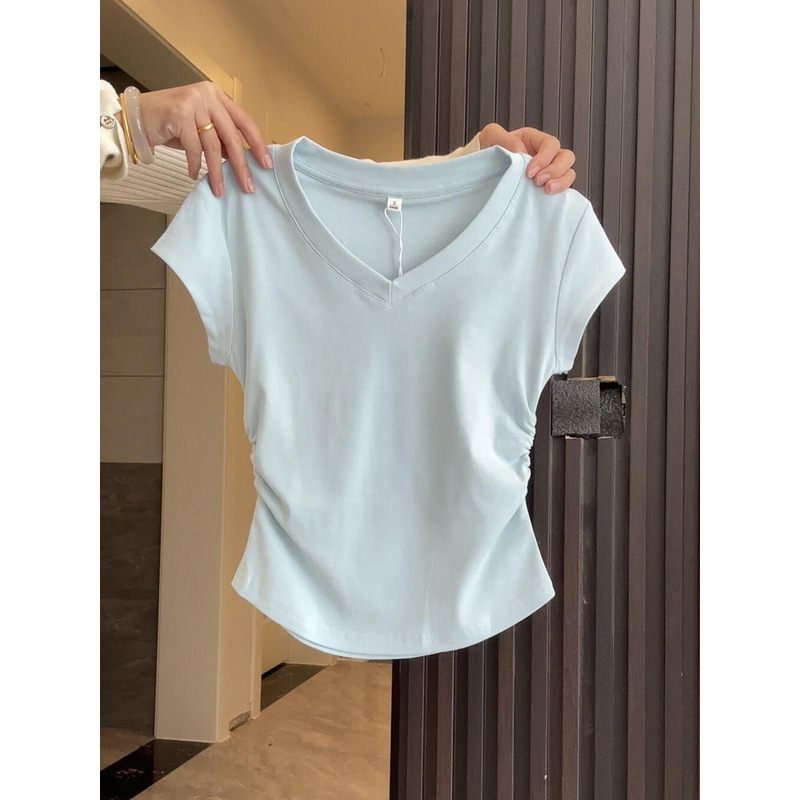 One-Piece Drop-Shipping Sexy Short-Sleeved T-Shirt for Women with Card Waist and Pleated Bottoming Design and Inner Top