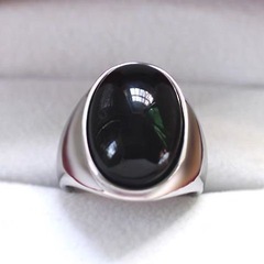時尚復古霸氣食指男士戒子黑寶石戒指合成瑪瑙指環鈦鋼不褪色禮物