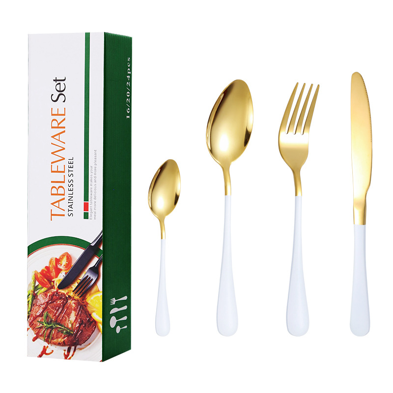 Cuchillo de acero inoxidable Amazon, tenedor y cuchara traje de 24 piezas 1010 cuchillo de carne occidental, tenedor y cuchara regalo traje de caja de regalo transfronterizo