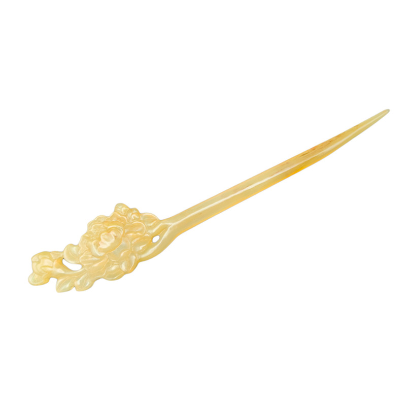 天然牛羊角双面雕刻牡丹花造型发簪汉服发饰搭配古风创意簪子复古|undefined