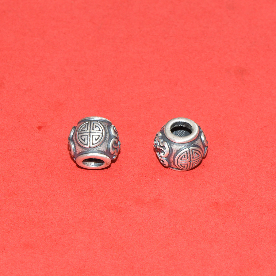 S99 Pure Silver Concave-Convex Spacer Beads with Six-Word Mantra, Loose Beads for DIY Handmade Beading, Stringing, and Barrel Bead Accessories