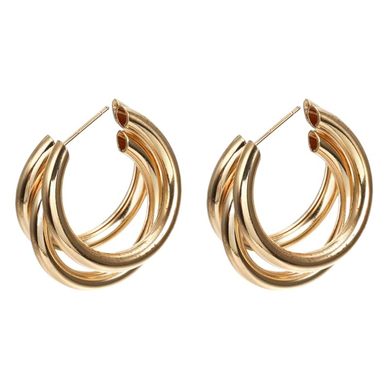  Pendientes pequeños en forma de C de múltiples capas - Estilo frío europeo/americano, ecológico, pendientes geométricos versátiles con textura de metal
