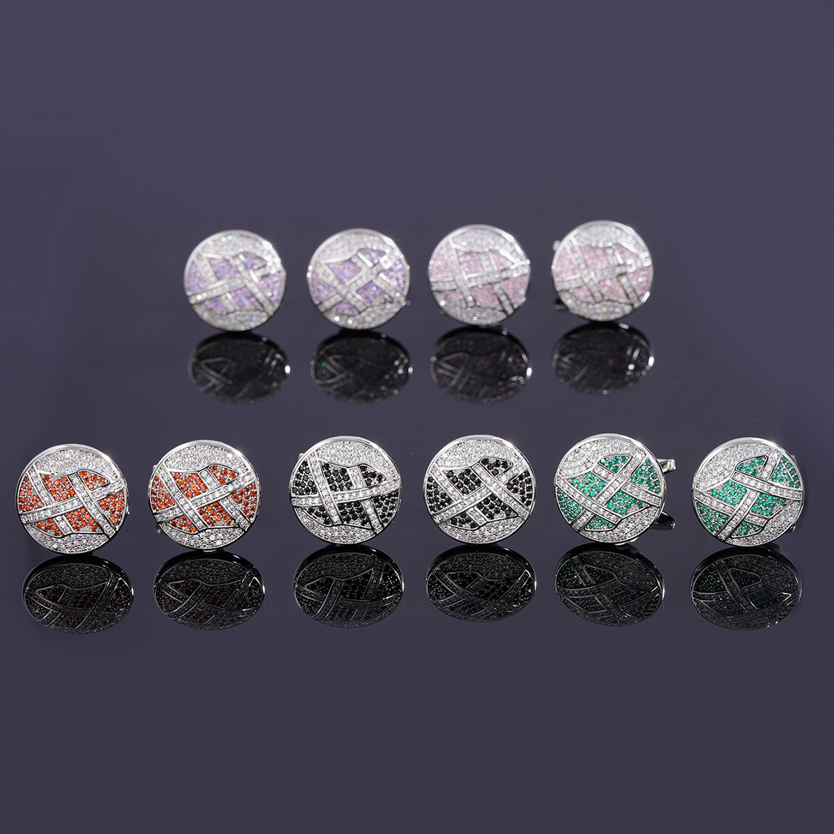 Men's Light Luxury Women's Suit Accessories Square Zircon Round French Shirt Gem Full Diamond Cuff Nail Cuff Cross Border