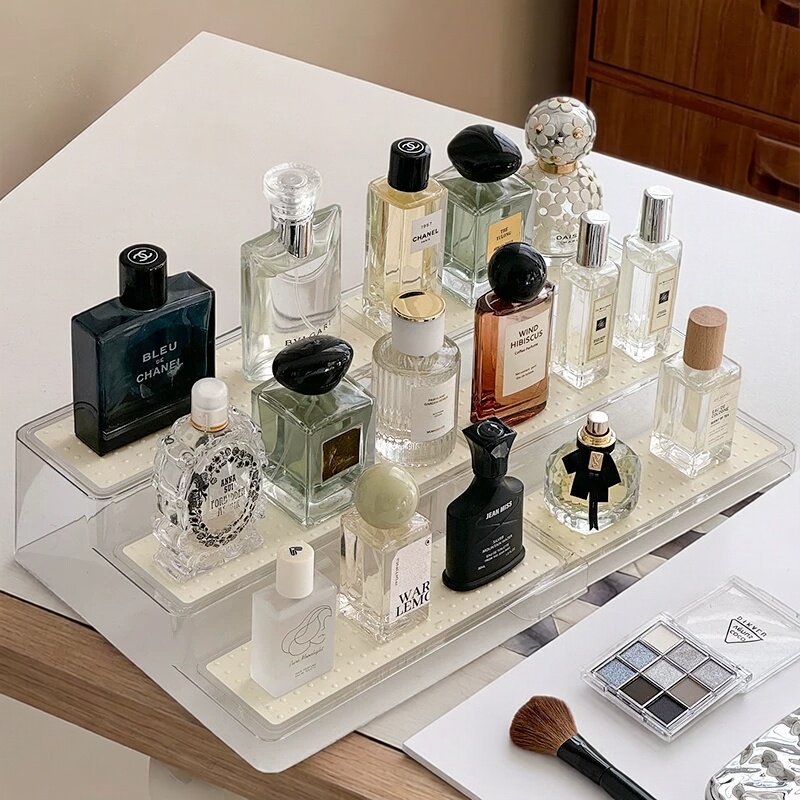 Perfume Display Stand, Retractable Cosmetics Storage Rack, High-End Desktop Entryway Skincare Product Storage Box, Multi-Layer Ladder