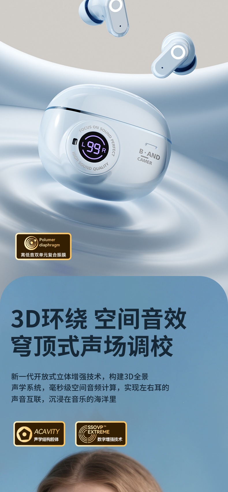 Neues X6 kabelloses Bluetooth-Kopfhörer mit digitalem Display, kurzem Schaft, In-Ear-Panorama-Soundeffekt, hochklare Anrufe, Sports Noise Cancellation TWS