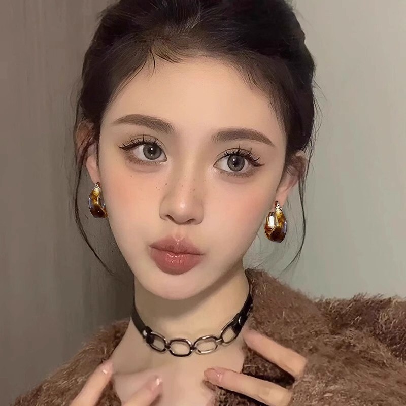 秋冬美拉德琥珀耳环女时尚高级感耳扣2025新款爆款百搭轻奢耳饰|undefined