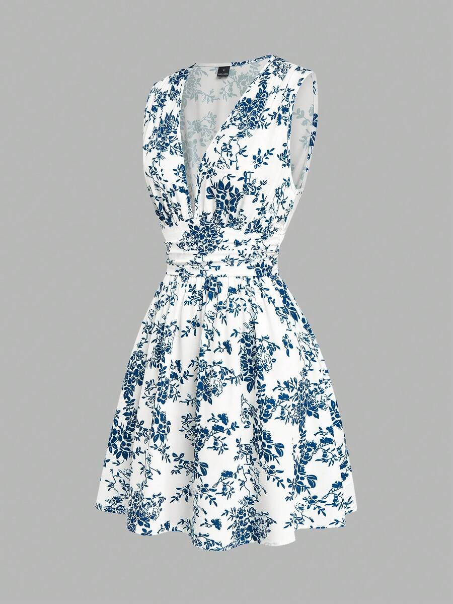 Vestido sin mangas impreso de verano para mujeres, cintura delgada, falda en forma de A, falda de vacaciones europea y americana