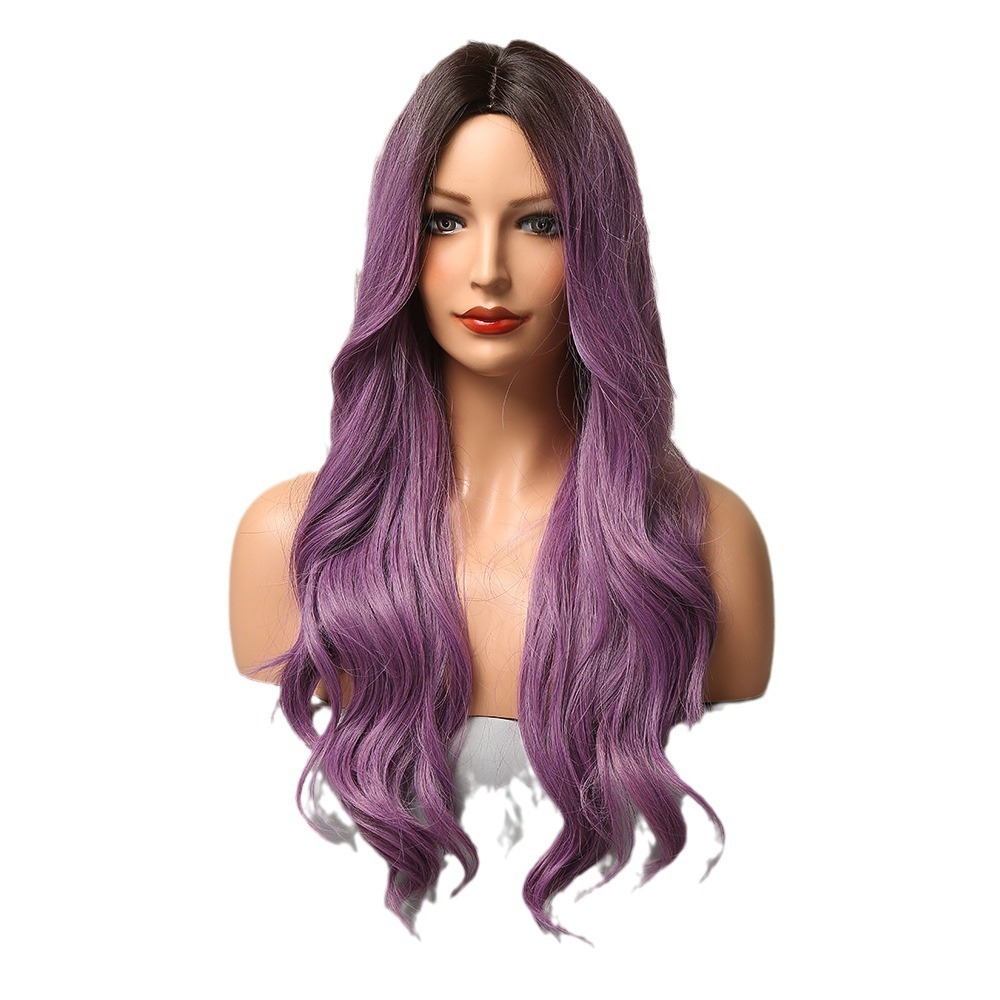 La peluca europea y americana elegante y suave de onda grande púrpura degradada con capucha de cabeza completa más vendida de Amazon para mujer