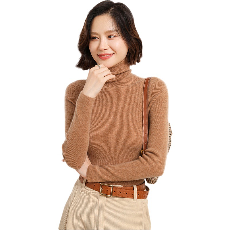 Suéter de rayas verticales de cuello alto para mujer 2022 Otoño e Invierno Nueva camisa de punto de lana slim fit Top de manga larga de todo fósforo