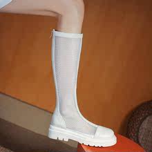 镂空靴子女夏季薄款中筒2022年新款瘦腿网面长靴增高厚底高筒凉靴