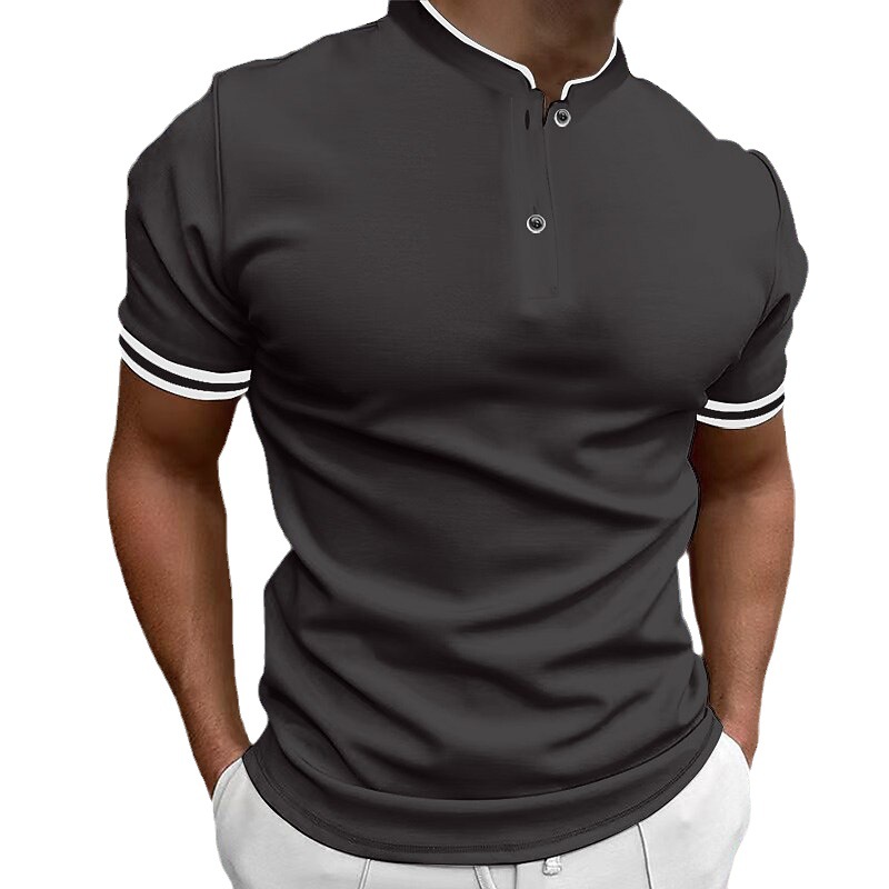 Herrenbekleidung Sommer Kurzarm Rundhals Knopfleiste Herren Freizeithemd Poloshirt_voghion.com