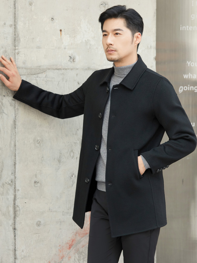 Abrigo de lana de doble cara casual de negocios Abrigo de lana engrosada de invierno para hombres Abrigo de lana de mediana longitud