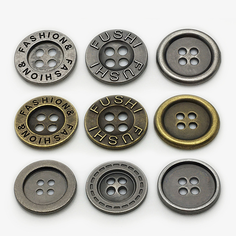 Antique Silver and Bronze Metal Four-Eye Buttons, Round Shirt Cardigan Buttons, Versatile Outwear, Windbreaker, Suit Jacket Buttons