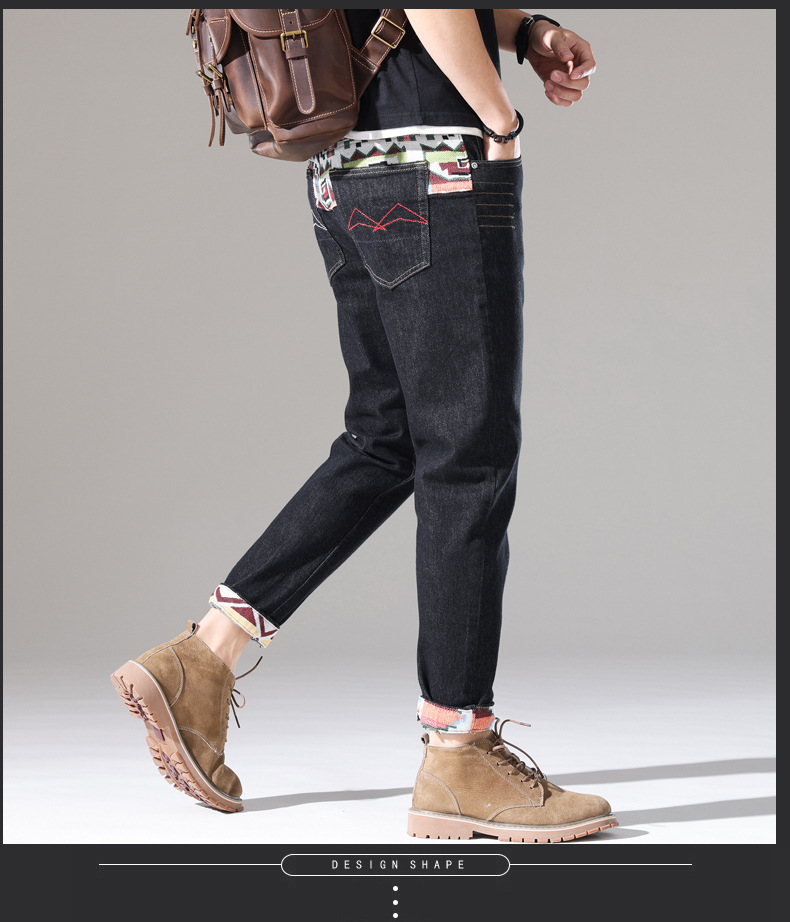 brand embroidered denim jeans for men in summer, thin Korean version, trendy casual, slim fit, small foot_voghion.com