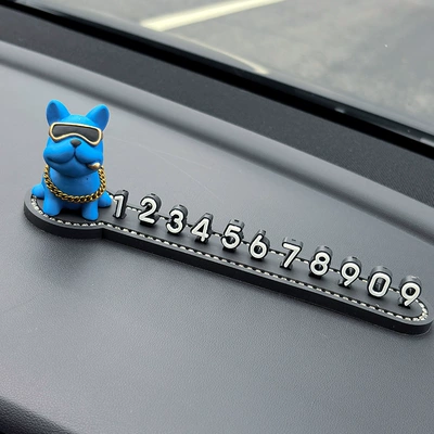 Moving Car Phone Plate – Nömrəli dayanma kartı - blue-french-bulldog-three-dimensional-diamond-encrusted-parking-sign