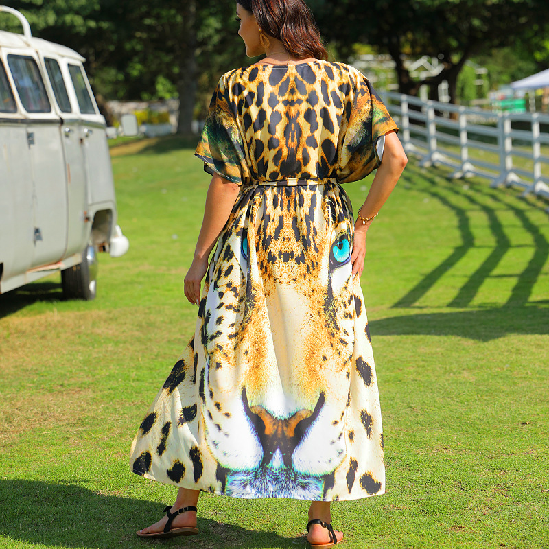 Playa blusa Tigre patrón posicionamiento impresión vacaciones cardigan bikini camisa de protección solar traje baño desgaste exterior 5D76