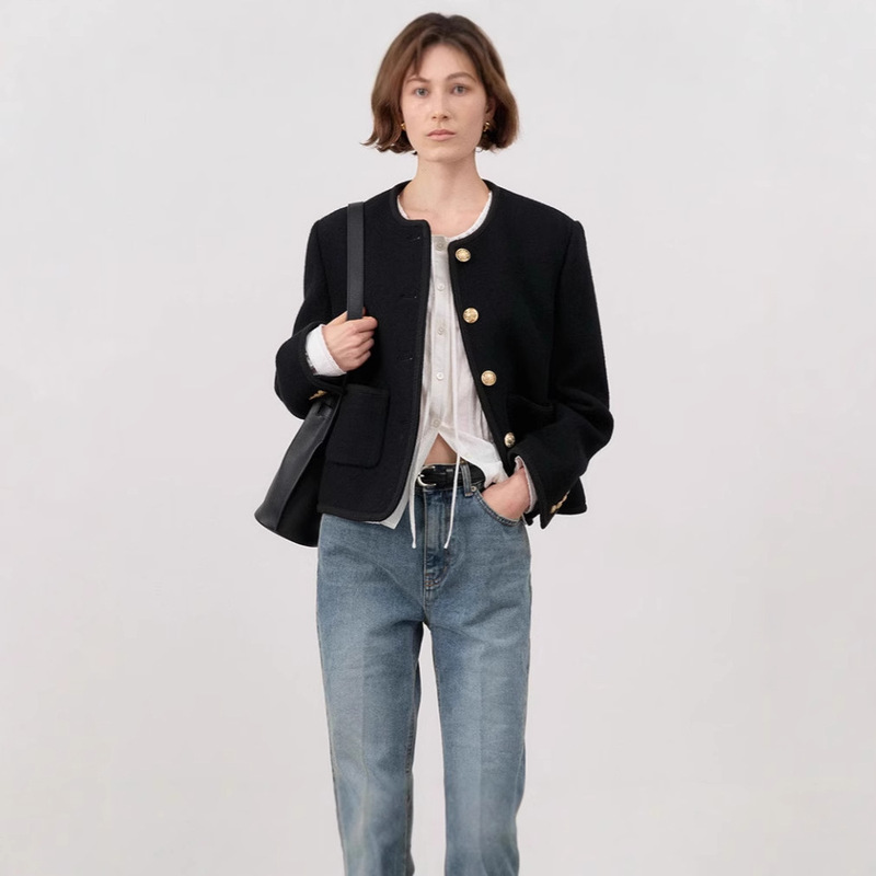 South Korea DUNS * Classic Joker Tweed Jacket Coat Women's Autumn New Chanel Style Wool Short Coat Women