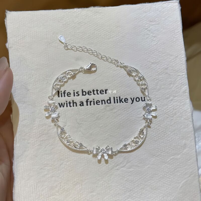 New Lace Pattern Bow New Chinese Style Bracelet for Women with Sparkling Diamonds Niche Design Versatile Temperament Small Fresh Wholesale