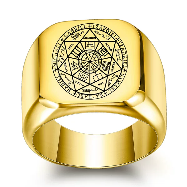 European and American Cross-Border Creative Smooth Surface Square 18mm Laser-Engraved Seven-Pointed Star Stainless Steel Ring Vintage Wholesale for Men
