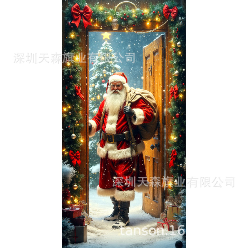 跨境爆款亚马逊圣诞节门盖旗帜雪人圣诞树真实感门套圣诞毛球花边|undefined