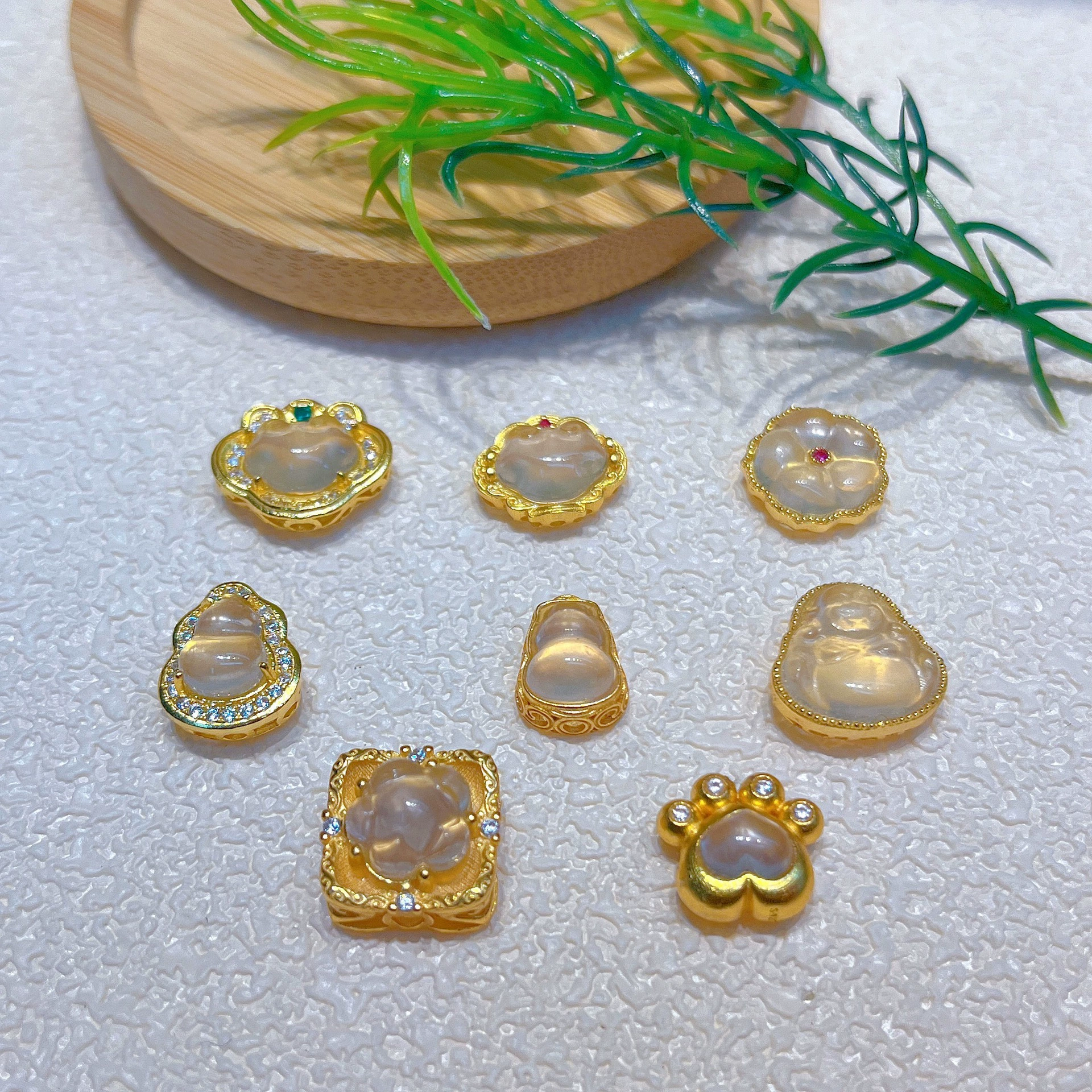 Серебро, позолоченное, инкрустированное водным нефритом, Будда, цветок персика, сердце, разделенные бусины, аксессуары, ожерелье, браслет, ювелирные изделия с кристаллами