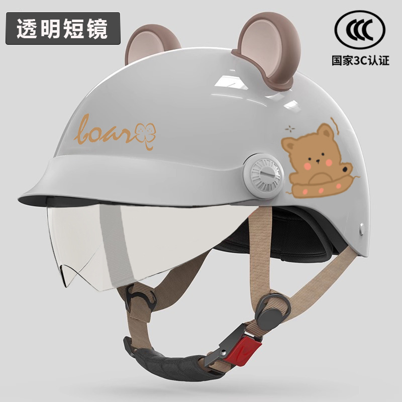 Motuoche – 3C Certified Electric Motosiklet kaskı (dəbilqə) - 3c-certified-serene-grey-bear-brim-transparent-inner-lens-free-ears