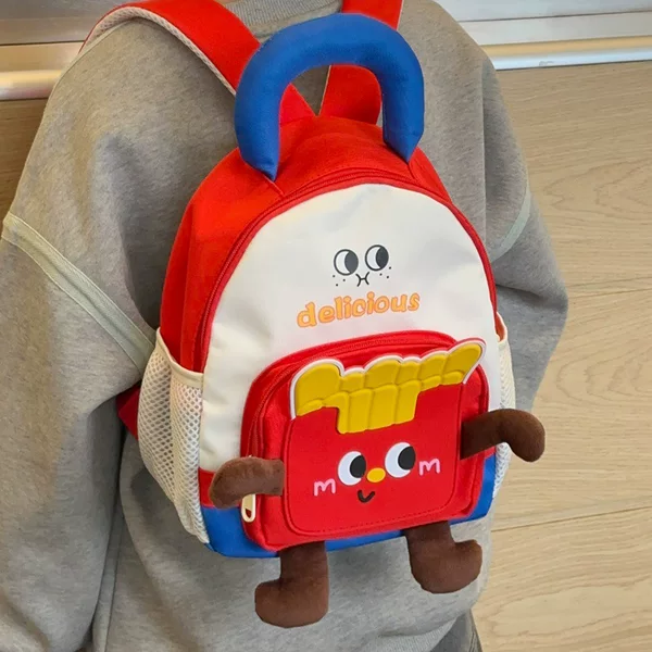 Cute cartoon children's backpack, ins-style personalized french fries design, lightweight backpack for boys and girls, suitable for kindergarten, ages 3-6