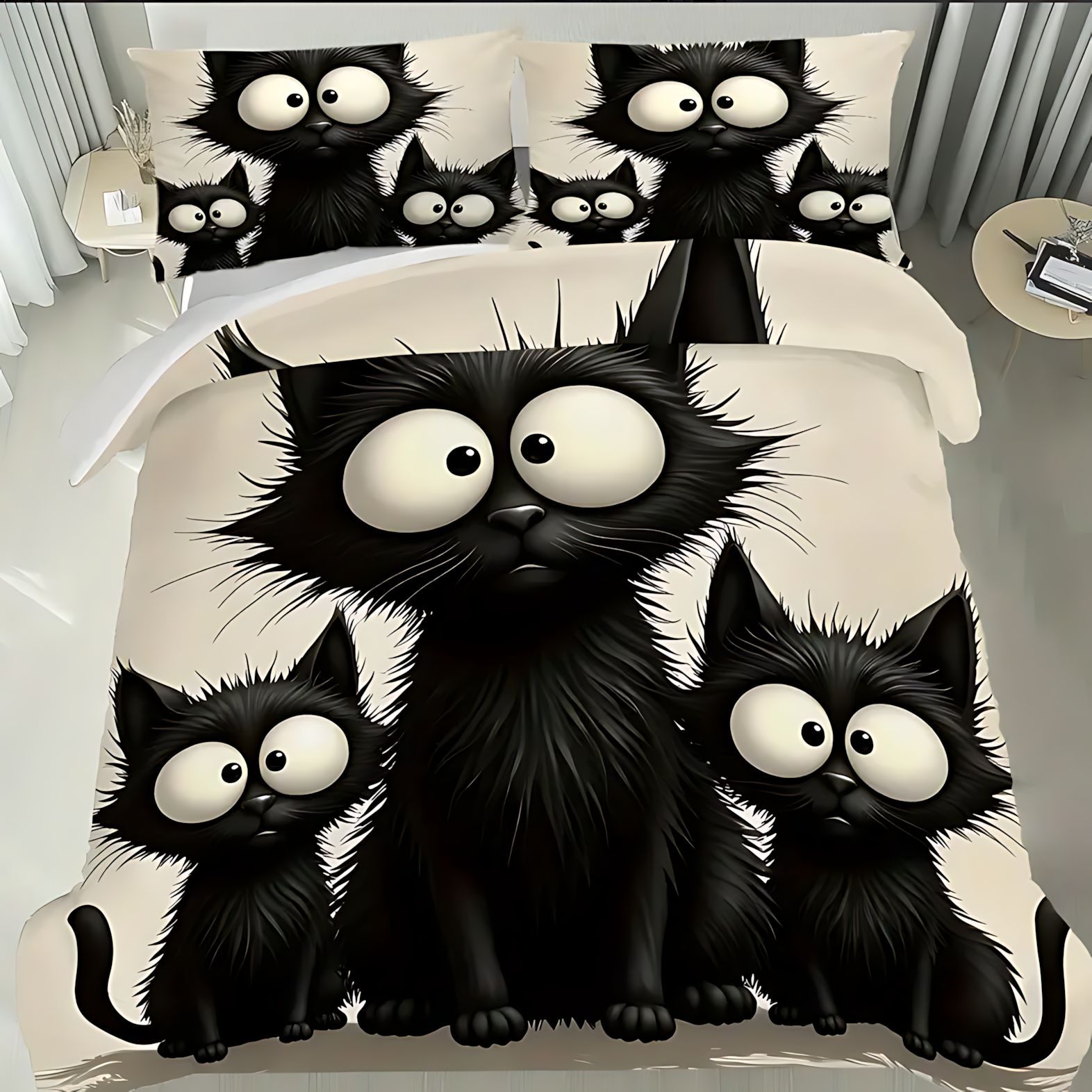 Amazon TEMU / JIT lindo patrón de gatito de dibujos animados 3D impresión digital colcha de colcha de cama set