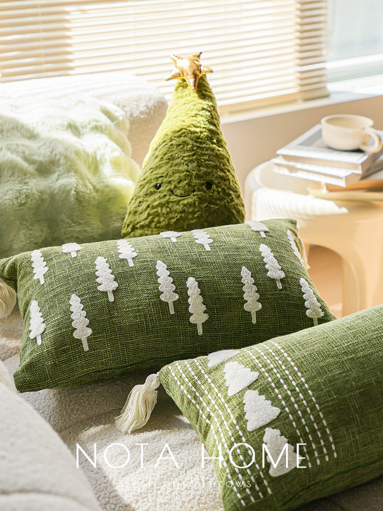 ♔ Christmas Pillow, Fresh Green Pillowcase, Plush and Super Soft Cushion, Children's Room, New Home Decor, Lumbar Support