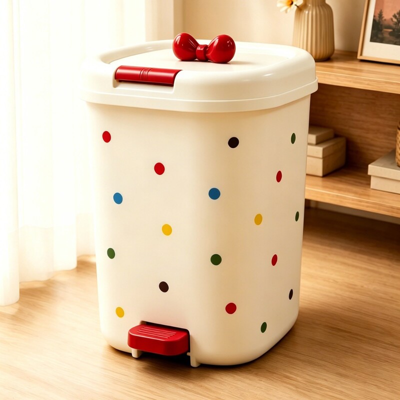 Household Trash Can with Foot Pedal and Lid, Cute Design for Kitchen, Bathroom, Living Room, New Model, Large Capacity, 2026 Household Trash Can with Foot Pedal and Lid, Cute Design for Kitchen, Bathroom, Living Room, New Model, Large Capacity, 2026