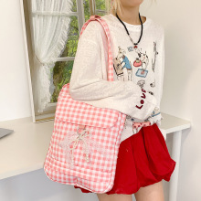 时尚百搭格纹单肩包女ins风蝴蝶结平板包春夏日户外出游拍照包包