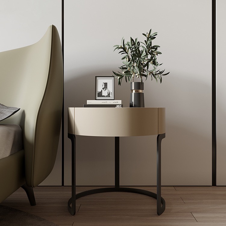 Italian Style Minimalist Solid Wood Paint Bedside Table Light Luxury Bedroom Cream Style Bedside Cabinet Nordic Creative Round Storage Cabinet