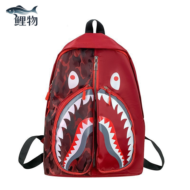 New High School Student Backpack Bape Versatile Graffiti Student Backpack Unisex Trendy Shark Casual Backpack