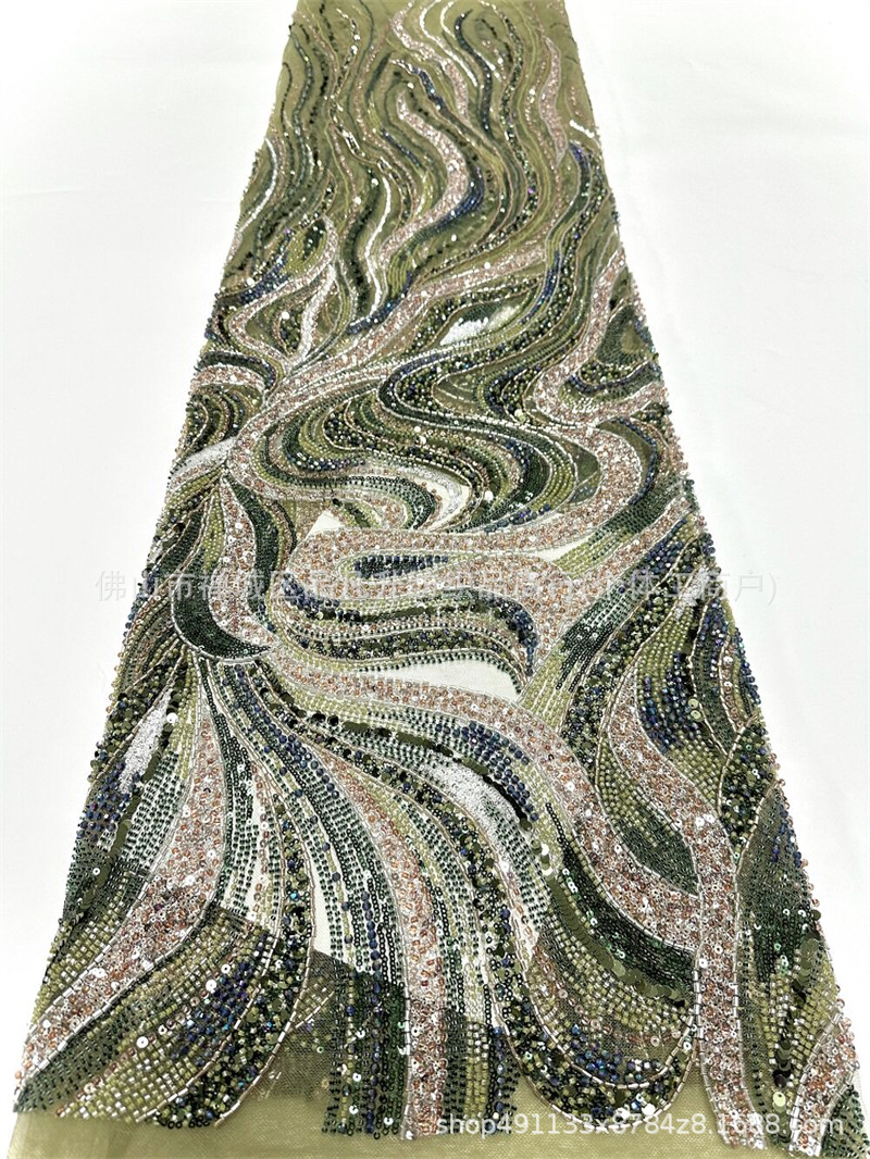 Wave streamline cuentas bordadas tela de malla delgada alfombra roja del desfile ligera de lujo fiesta de cumpleaños anfitrión vestido tela
