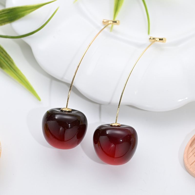 Aretes de cereza roja para mujer – colgante exquisito, fruta de imitación versátil, nuevo estilo