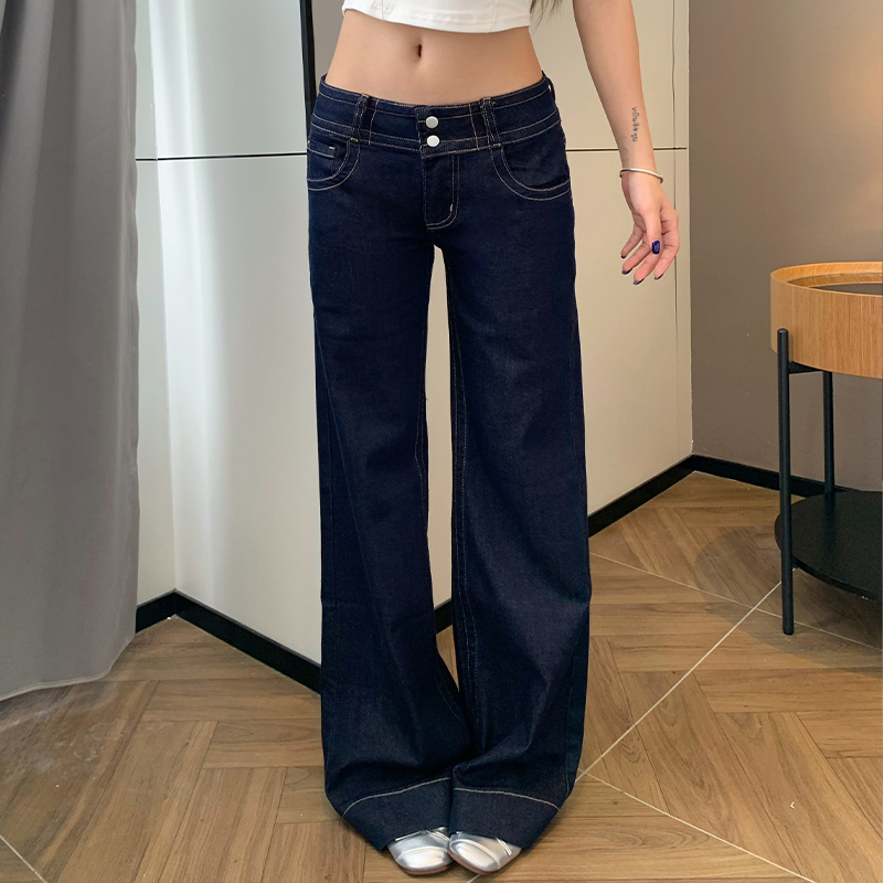 Dark-Colored Low-Waist 2026 New Style Flared Jeans for Women, Summer Loose Flared Pants, Straight-Leg Slimming Pants for Women Dark-Colored Low-Waist 2026 New Style Flared Jeans for Women, Summer Loose Flared Pants, Straight-Leg Slimming Pants for Women