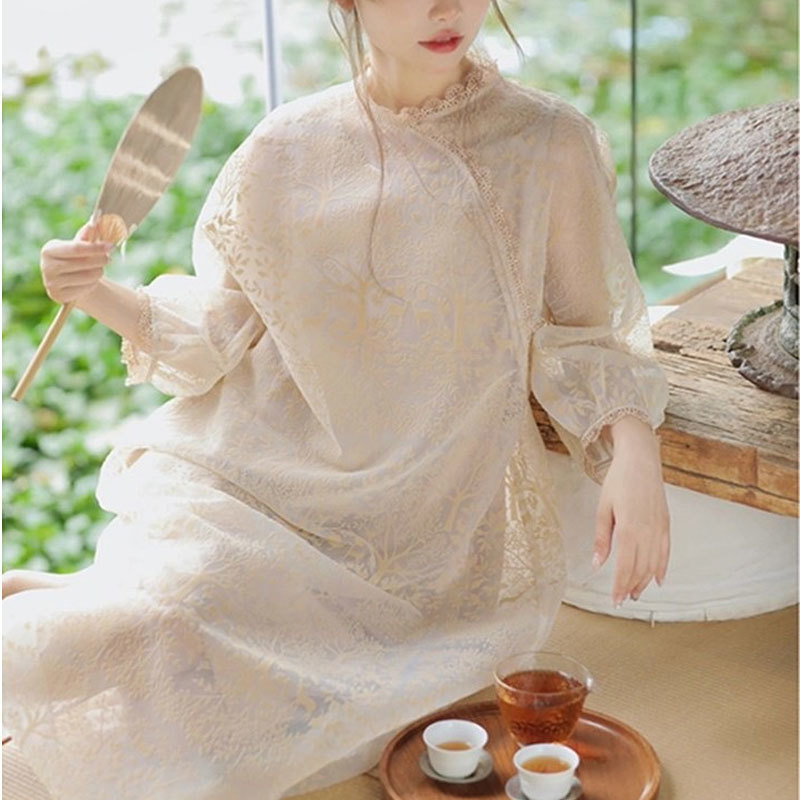 New Chinese Style Improved Elegant Republic of China Style Lace Loose Simple Cheongsam 2025 Spring New Retro Art