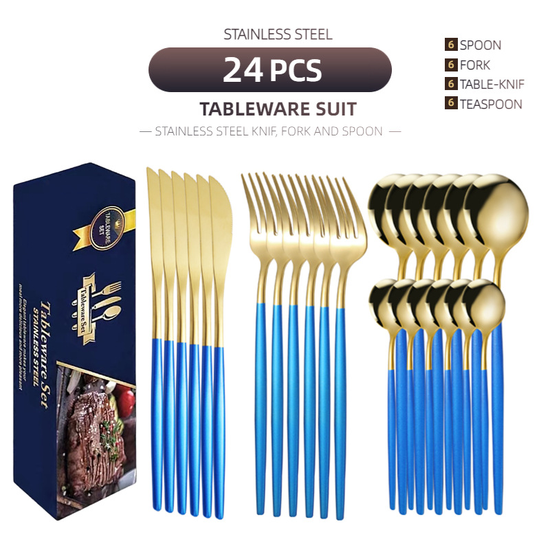 Set de cubiertos occidentales de acero inoxidable titanio 24 piezas