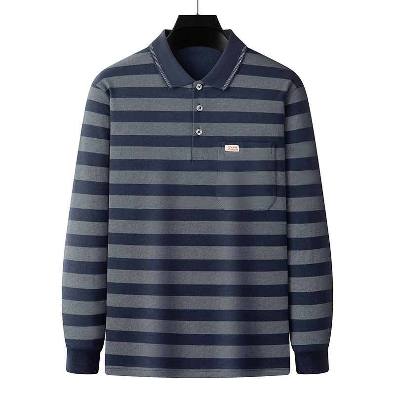 Papá de manga larga camiseta de los hombres de primavera y otoño casual polo camisa superior de algodón de la solapa fábrica de ropa al por mayor