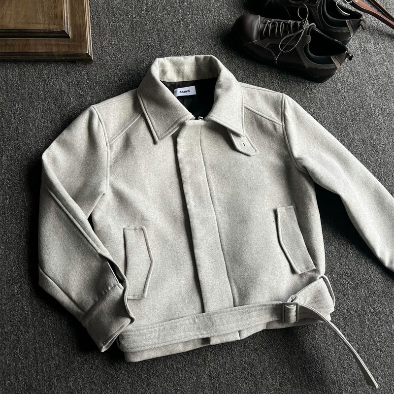 Tie-Up Wool Deconstructed Straight-Shoulder Jacket for Men and Women, Autumn American Retro Waist-Cinching Woolen Coat, Cleanfit Top