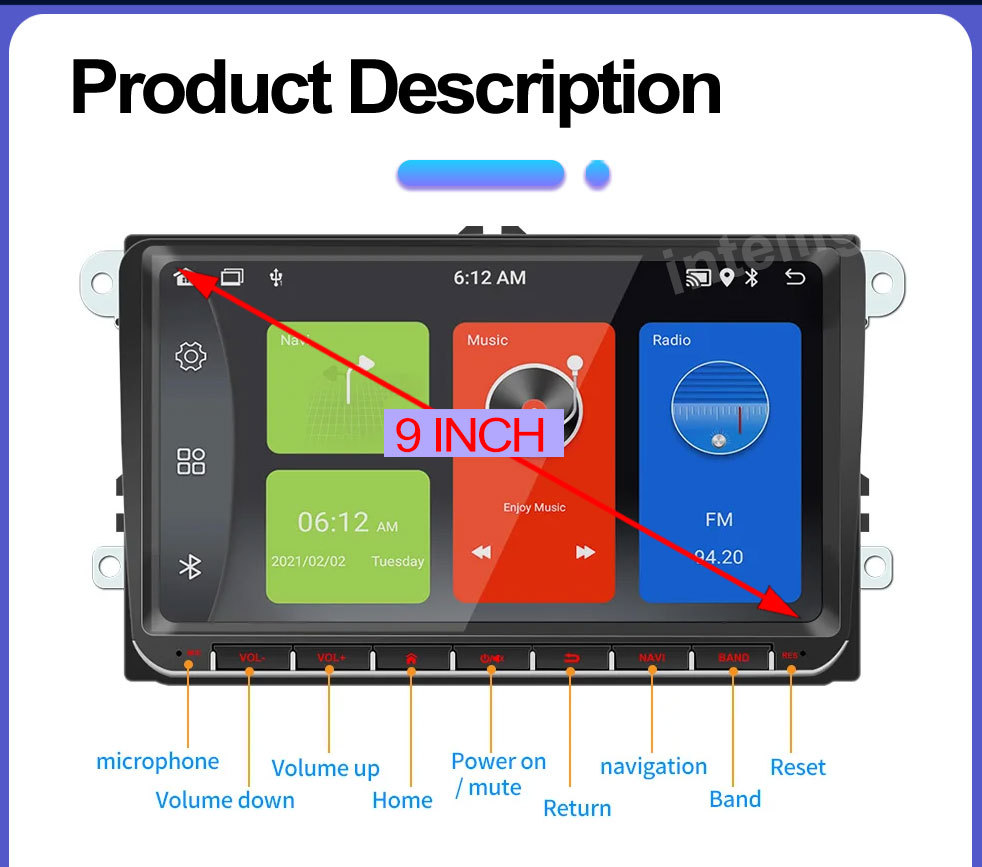 9 inch Volkswagen dedicated Android car navigator GPS Bluetooth HD large screen reversing image wireless carplay