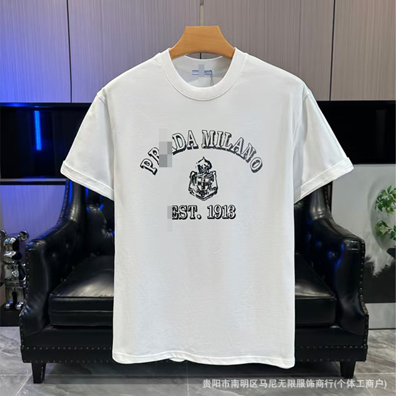 Pujia Triangle Cross-Border Luxury Trend High-Quality Letter Print Short Sleeve Fashion Brand Export Round Neck Loose Fit T-Shirt