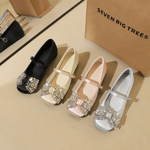 836-H159 French style straight buckle with rhinestones, large bow, increased height, middle heel, sweet temperament, single shoe for women