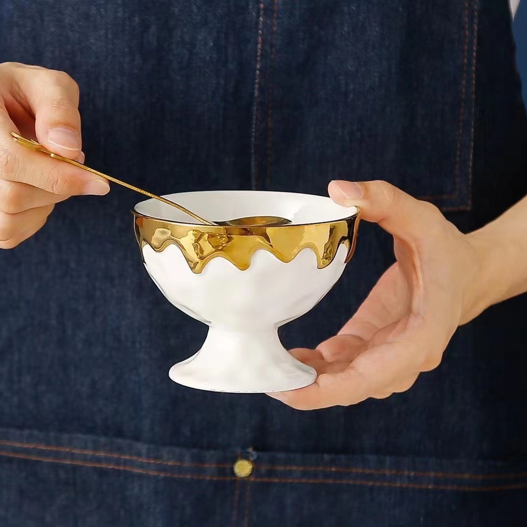 Creativa taza de helado de estilo nórdico taza chapada en oro con bandeja cuchara 6 tazas set taza de postre occidental regalo para el hogar taza de agua