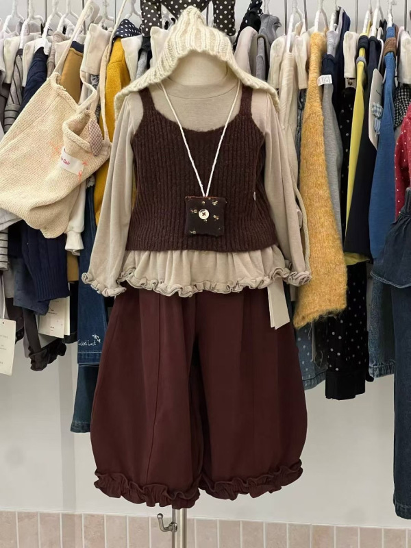 女童韩版咖色针织毛线马甲2025秋季小女孩洋气宽松休闲裤女两件套|undefined